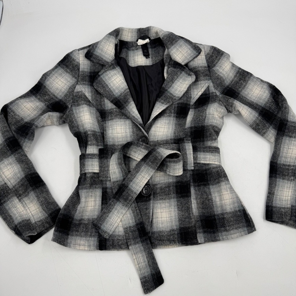 Ashley 26‎ International Women's Plaid Wool Blend Peplum Jacket - Size L